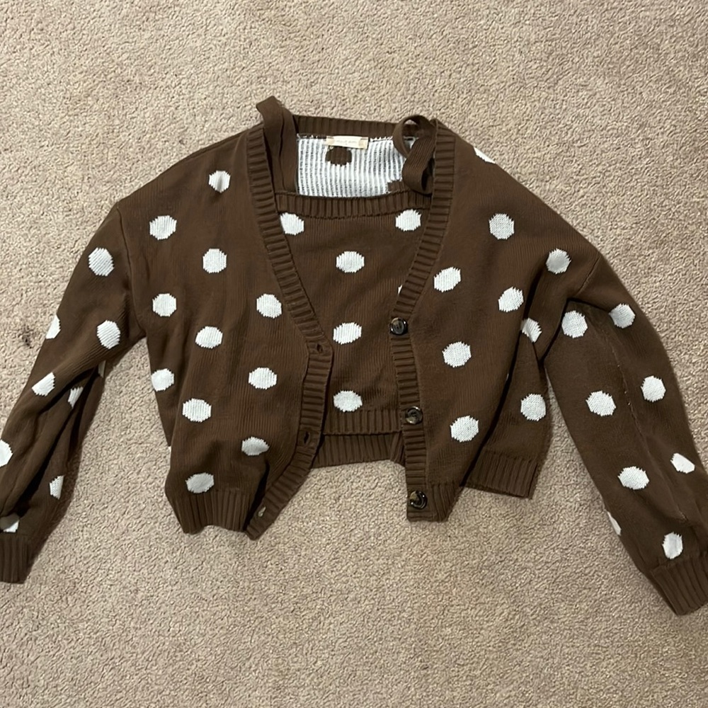 Altard State Two Piece Brown White Polka Dot Set Sweater Free Shipping